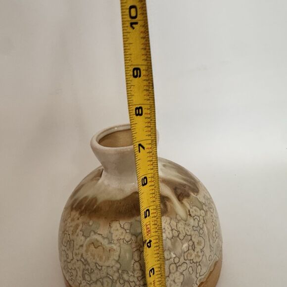 Studio Art Pottery Vase 8"x7" – Earth Tone Crystalline Glaze Handmade Ceramic - Picture 8 of 9
